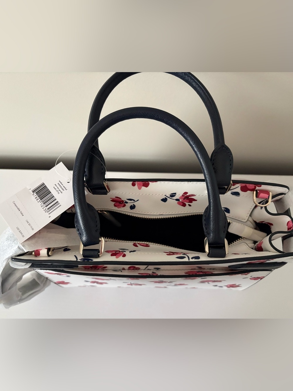 kate spade Staci White Floral Top-Handle Satchel with Pink & Navy Accents - Picture 2 of 2